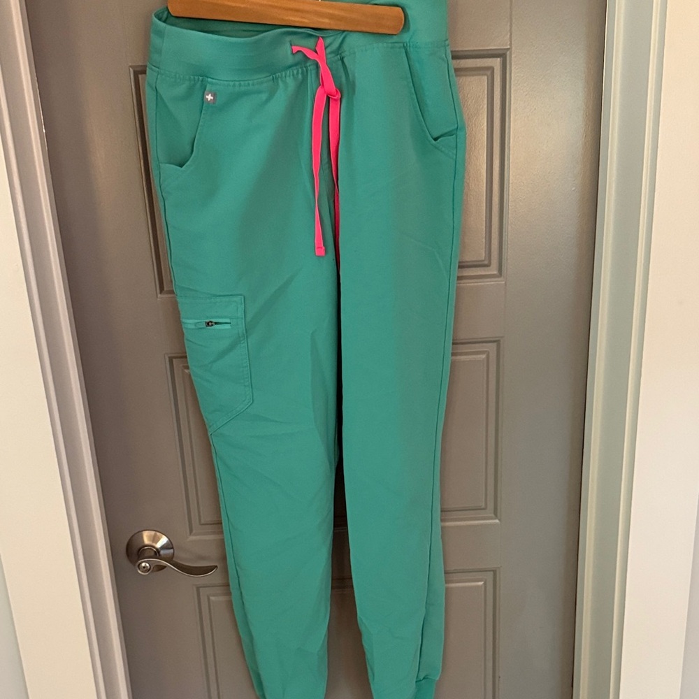 Teal Jogger Pants with Pink Drawstring